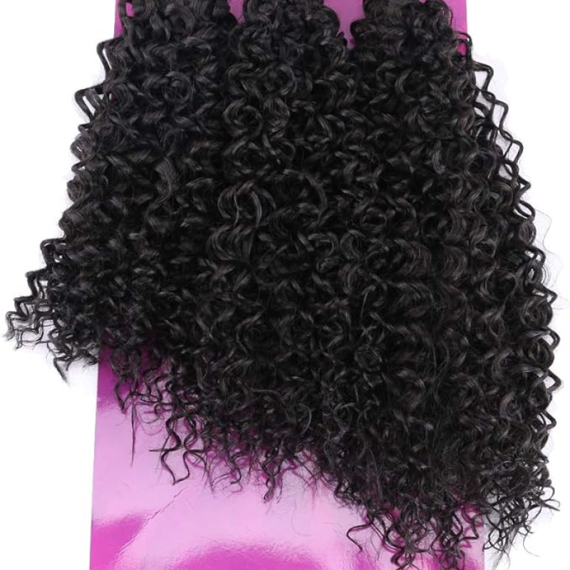 REYNA Natural Black Synthetic Hair Weave Afro Culrly Fiber Hair Externsions 16 18 20 Inches 210 Gram/set Heat Resistant Hair Bundles (2#)