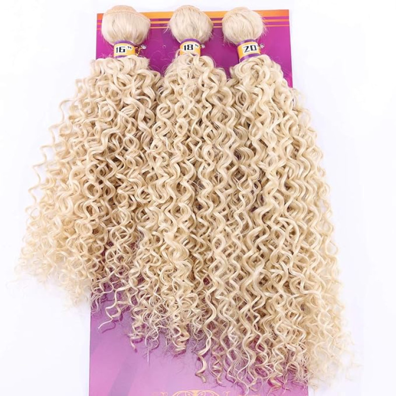 REYNA Blonde #613 Afro Curly Hair Weave Extensions High Temperature Synthetic Hair 16 18 20 Inches Mixed 3 Bundles